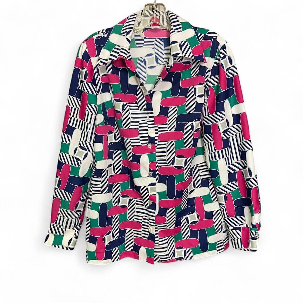 Vintage 70s Alex Colman geometric prints blouse size L